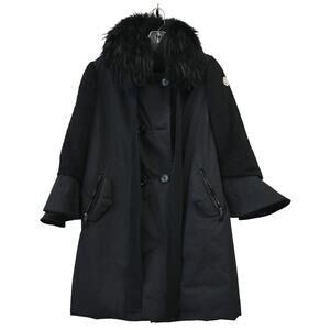 Moncler Fur Collar Black Puffer Down Mohair Sleeve Coat Brand Size 4 Approx XL